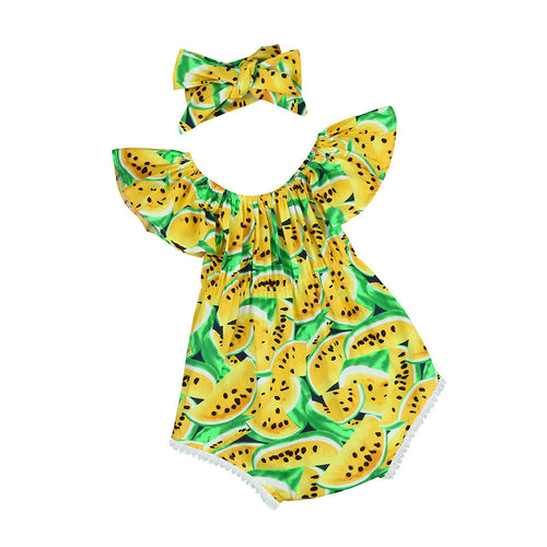 Baby Girl Off Shoulder Romper Jumpsuit Headband Outfit