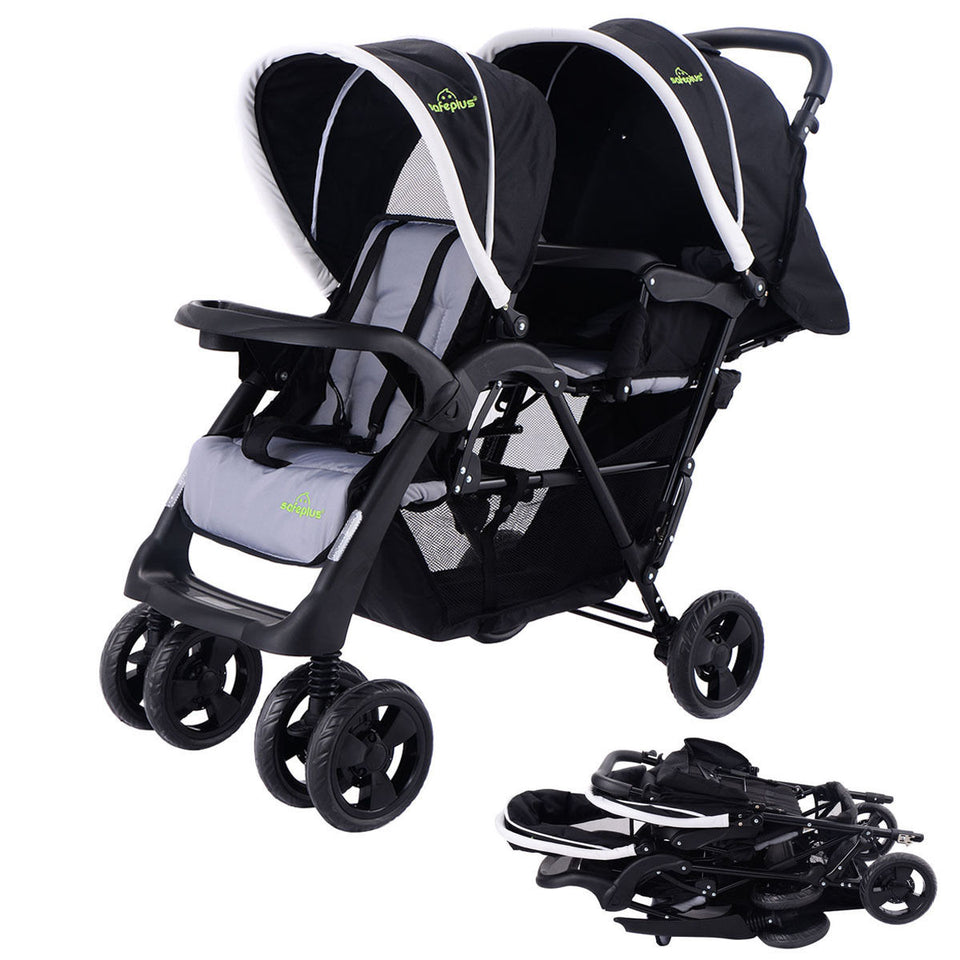 Foldable Twin Baby Double Stroller Kids Jogger Travel Infant Stroller Brown